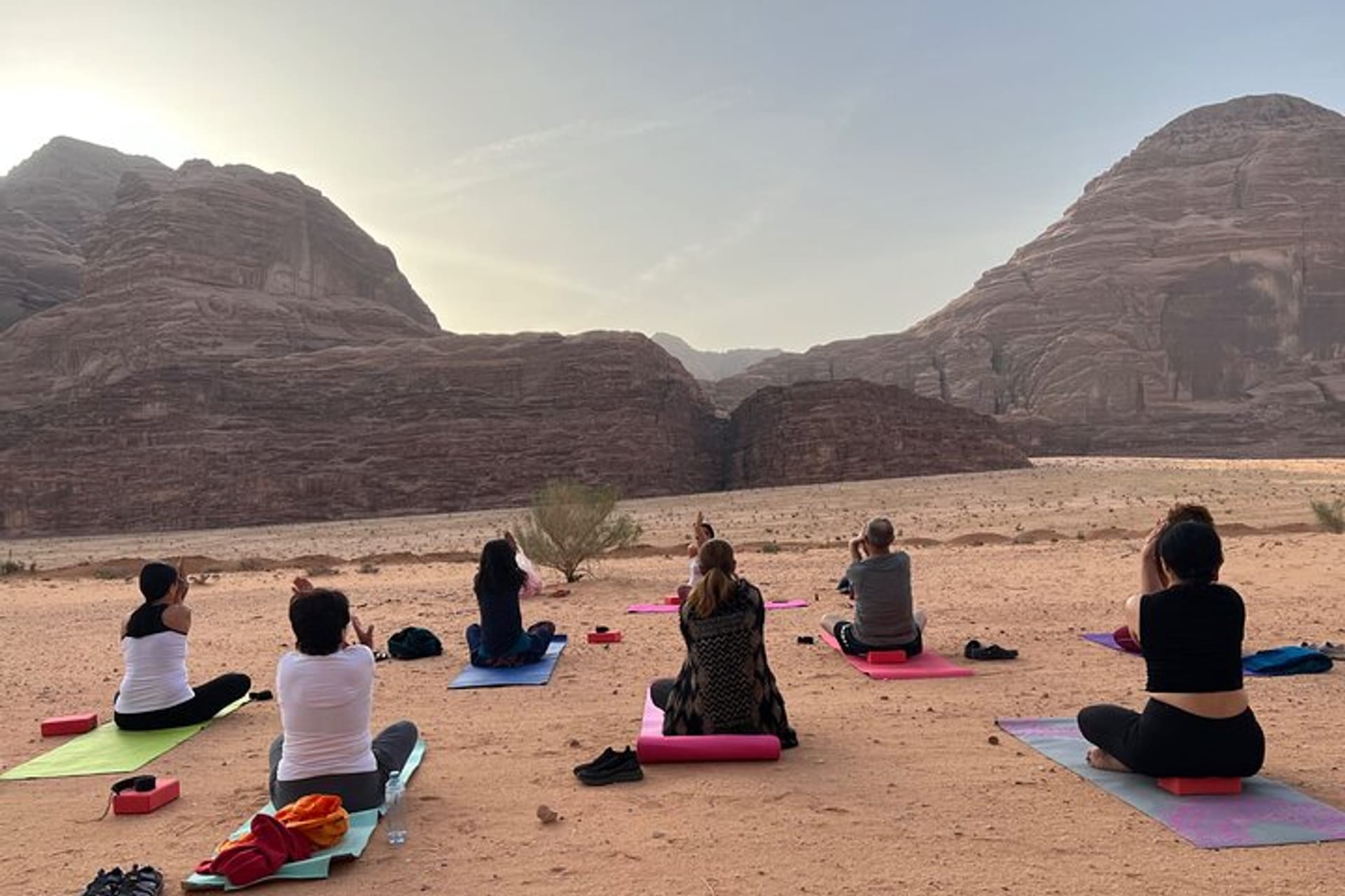 Yoga mat setup in Wadi Rum desert